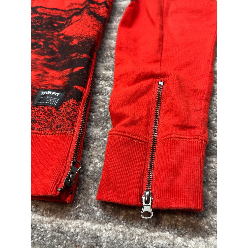 Trukfit‎ Sweatshirt Mens Small Red Praying Hands Graphic Side Zip All Over Print - Picture 6 of 15